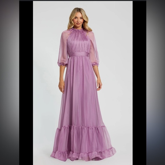 Mac Duggal Purple Smocked Chiffon Illusion Tiered Gown Size 16 - Picture 1 of 13